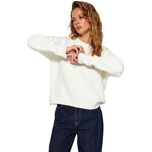 Trendyol Damen Regular fit Basic ronde hals gebreide trui, ecru, S, Ecru, S