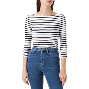 Amazon Essentials Women's T-shirt met driekwartmouwen, stevige boothals en slanke pasvorm, Wit Streep, XS