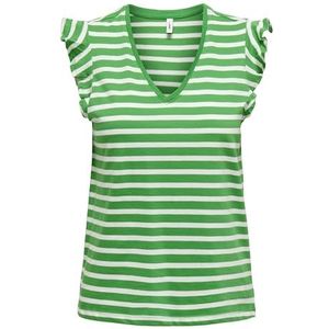 ONLMAY Life S/S Frill V-hals TOP Box JRS, Green Bee/Stripes: cloud Dancer (Dina), S