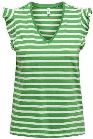 ONLMAY Life S/S Frill V-hals TOP Box JRS, Green Bee/Stripes: cloud Dancer (Dina), S