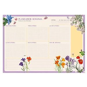 Kokonote A4 Weekplanner Botanical Wild Flowers - Bureauplanner met 54 afscheurbare vellen - Tafelkalender - Portugees