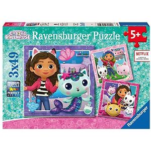 Ravensburger Kinderpuzzel 05659 - speeltijd met Gabby - 3x49 stukjes Gabby's Dollhouse-puzzel voor kinderen vanaf 5 jaar