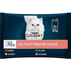 Gourmet Les Filettines en Saus, Rundvlees, Kip, Konijn, Zalm, 4 x 85 g, 12 Units