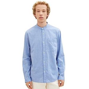 TOM TAILOR Denim Heren Relaxed Fit Shirt van katoen met opstaande kraag, 32336-glanzend koningsblauwe structuur, XXL