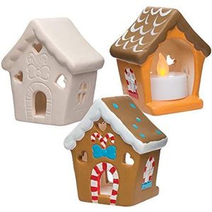 Baker Ross AR693 keramische waxinelichthouder ""peperkoekhuis"" voor kinderen – voor Kerstmis knutselwerk en decoratie (3 stuks)