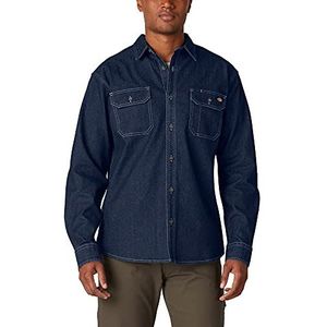 Dickies Flex Denim shirt met lange mouwen voor heren, met button-down-kraag, Dark Denim Wash, M