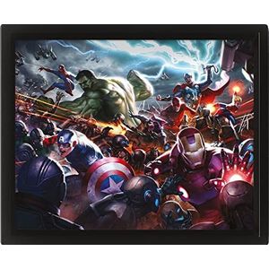 Pyramid International Avengers Assemble Heroes Assault Design 3D-poster met lensontwerp, 3D-lensposter in lijst, 25 x 25 cm, Marvel-cadeau voor jongens en meisjes, officieel product