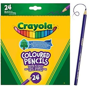 CRAYOLA 24 Kleurpotloden, 24 CRAYOLA Colourood Pencils,Set van 24 kleurpotloden voor kinderen, perfect om te tekenen en in te kleuren, felgekleurde houten potloden, Gemaakt van herbebost hout