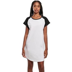 Urban Classics Damesjurk Ladies Contrast Raglan Tee Dress, T-shirt-jurk met contrasterende mouwen, verkrijgbaar in vele kleuren, maten XS - 5XL, wit/zwart, XL