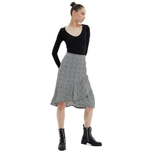 Koton Dames Midi Floral Envelop Asymmetrische Ruffle Relax Cut Rok, Black Design (9D9), XXL