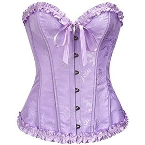 YUNAR Mooie bloemenkant voor dames, met kant, uitgebeend, overbuste-korset, bustier-lingerie, bodyshaper-top, Paars, S