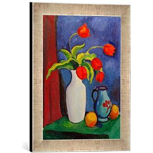 Ingelijste foto van August Macke ""Rode tulpen in witte vaas"", kunstdruk in hoogwaardige handgemaakte fotolijst, 30x40 cm, zilver raya
