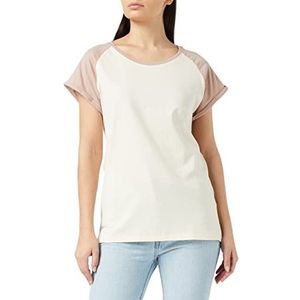 Urban Classics Dames T-shirt basic shirt met contrasterende mouwen voor vrouwen, Ladies Contrast Raglan Tee verkrijgbaar in meer dan 10 kleuren, maten XS - 5XL, Whitesand/Duskroos, XL