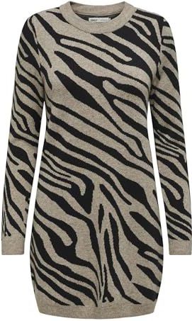 Only - ONLJENNI LS ANIMAL DRESS EX KNT - Gebreide Jurk - Fossil - Lange Mouwen
