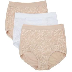 Bali Women's Breathe Underwear, High-Rise Briefs, Breathable Cotton Modal Lace Panties, 3-Pack, Almond/White/Almond