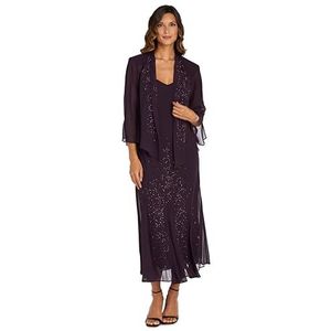 R&M Richards Vrouwen kralen chiffon jas jurk, Aubergine, 40 NL