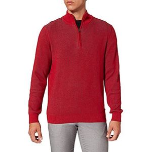 Pierre Cardin Heren Knit Stand-up Collar Zip Bicolor Rib Structure Pullover, rood, XXL