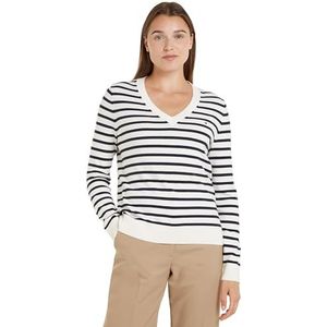 Tommy Hilfiger Trui met V-hals voor dames, Ivoor Bloemblaadje/Desert Sky Stp, XXS
