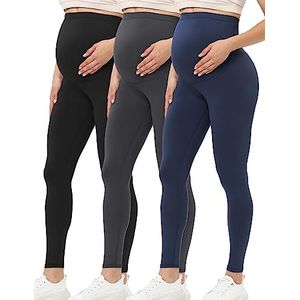Buttergene Zwangerschapslegging voor dames, over de buik, zwangerschapsbroek, yogabroek, workout, zwangerschapslegging, 3pack Zwart/Donkergrijs/Navy Blauw, L