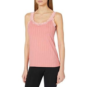 CALIDA Etude Toujours Tanktop voor dames, met Swiss+Cotton keurmerk, elegante krijtstreep look en delicate kant op de hals, Rosy Glow, 48-50