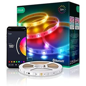 NOUS F6 RGB LED Strip 5 m, Alexa LED-strip, compatibel met Alexa, Ambilight TV achteraf inbouwen, Kerstmis, Bluetooth connection, geluidseffecten, timer, Smart Life/Tuya App, 12W