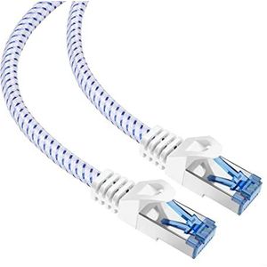 mumbi LAN-kabel 1m CAT 8 netwerkkabel nylon afgeschermd S-FTP CAT8 ethernetkabel patchkabel nylon kabel 2000MHz 40Gbit 100cm, wit