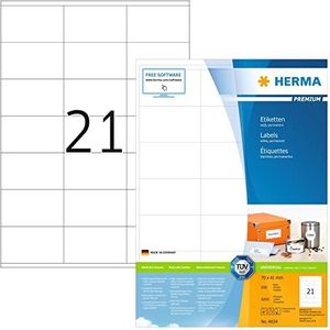 HERMA 4634 adreslabels A4 (70 x 41 mm, 200 velle, papier, mat) zelfklevend, bedrukbaar, permanente klevende universele etiketten, 4.200 etiketten voor printer, wit