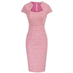 GRACE KARIN Dames jaren 50 vintage potlood jurk cap mouw wiggle jurk CL7597, Roze (Plaid), M