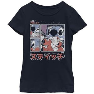 Disney Lilo & Stitch Kanji Girl's Solid Crew Tee, Navy Blue, XS, Navy, XS