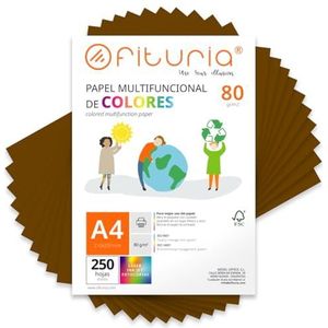 Kleurpapier, verpakking met 250 vellen A4, 80 g, kleurrijk papier voor knutselwerk, printer, scrapbooking, ideaal voor Origami, Papyroflexia, kantoor en school (bruin, 250 h)