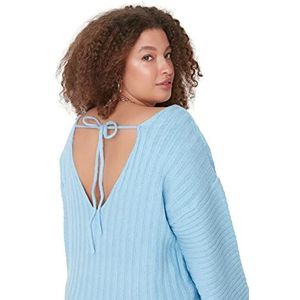 Trendyol Dames V-hals Plain Relaxed Plus Size Sweater Sweater, Blauw, XXL, Blauw, XXL