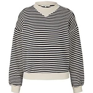 TOM TAILOR Denim Dames Sweatshirt met kraagdetail 1030200, 28946 - Navy Beige Stripe, XXL
