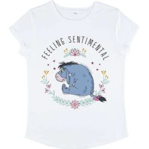 Disney Classics Women's Winnie The Pooh-Eeyore Flowers Organic Roll Sleeve T-Shirt, Wit, S, wit, S