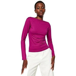 Trendyol Damesblouse met rechte lange mouwen, slank, bordeaux, M