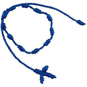mopec Armband rozenkrans met kruis macramé, textiel, blauw, 3 x 17,5 x 8 cm, 10 stuks