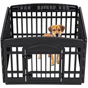 IRIS USA Hondenbox, Oefening Pet Box met deur voor kleine en middelgrote honden, 4-panelen, 24 inch H, zwart