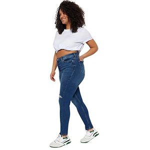 Trendyol Vrouwen Hoge Taille Skinny Fit Plus Size Jeans, Donkerblauw,46, Donkerblauw