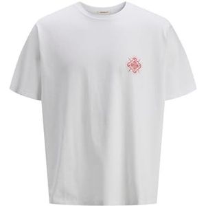 JACK & JONES - Shirt - Rood/Wit - Nektape - Ronde Hals - Kwartmouw