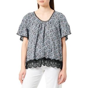 SANIKA Dames blouseshirt 17223355-SA01, zwart meerkleurig, XXL, Zwart meerkleurig., XXL