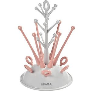 BÉABA - Afdruiprek voor babyflessen – laat het drogen van 6 babyflessen en flessenaccessoires – afneembare druppelwateropvangbak – praktisch en goed doordacht – roze