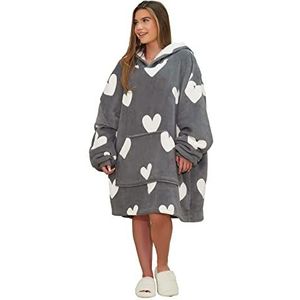 Dreamscene Unisex's draagbare hartprint hoodie deken, houtskool, één maat, HOUTSKOOL, one size