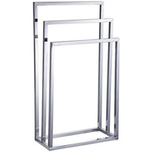 Amig Handdoekhouder van chroom met 3 metalen stangen, vrijstaande handdoekhouder voor badkamer, moderne stijl met glanzend oppervlak en stabiele basis, zonder boren