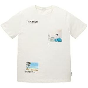 TOM TAILOR T-shirt voor jongens met fotoprint en opschrift, 12906 - Wool White, 140 cm