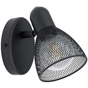 EGLO Wandlamp Carovigno, 1-lichts wandlamp modern, klassiek, minimalisme, wandspot voor binnen van staal, woonkamerlamp in zwart, hallamp, spot met E1