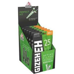 GIZEH Conische actieve koolstoffilter, conisch actief koolfilter, dun, 6-7 mm diameter, 27 mm lengte, kegelvormige actieve koolfilter Slim met actieve kool uit kokosschaal, 6 zakken à 25 filters