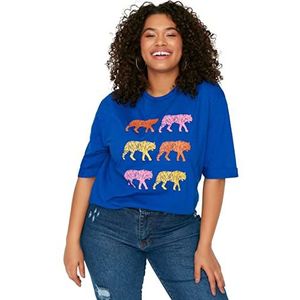Trendyol Vrouwen vrouw Regular Shift Crew Neck Knit Plus Size T-shirt, blauw, 4XL, Blauw, 4XL