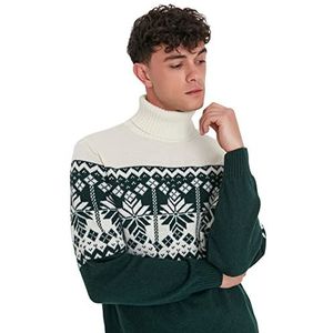 Trendyol Coltrui voor heren Colorblock Slim Sweater Emerald Green, XL, Emerald Groen, XL
