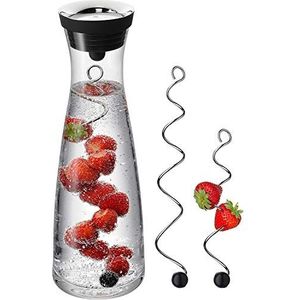 WMF Basic Waterkaraf Set, 1 L Met 2 Fruitspiezen (18 En 24 cm), Glazen Karaf Met Deksel, Siliconendeksel, Closeup-Sluiting, Transparant, Hoogte 30,2 cm, 1 L, 3-Delig