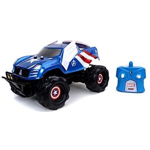 Jada Toys 253228001 Marvel RC Captain America Attack, afstandsbediening auto, met turbo, USB-oplaadfunctie, 3,6 m/s, controle-afstand 25 m, schaal 1:14, blauw