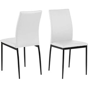 AC Design Furniture Devin eetkamerstoelen set van 4 met lederlook, H: 92 x B: 43,5 x D: 53 cm, wit/zwart, PU/metaal